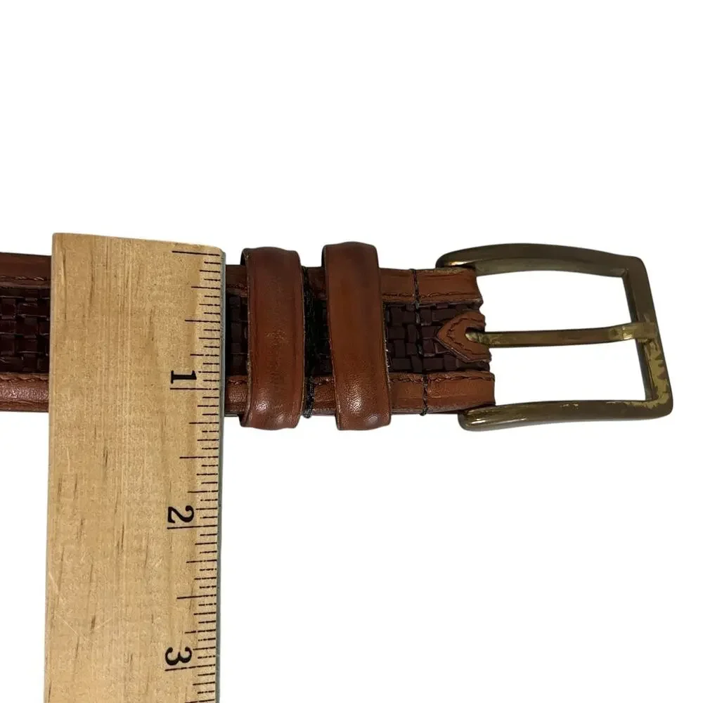 Allen Edmonds Mens Woven Calfskin Leather Brown Belt Brass Buckle USA Size 36